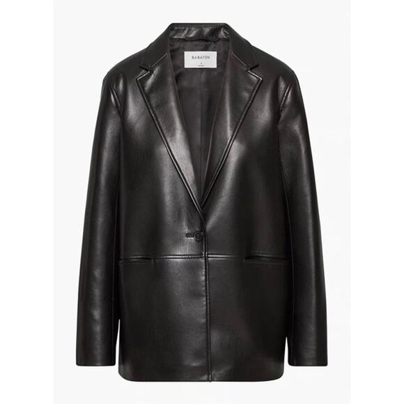 Aritzia Babaton Logan Faux Leather Jacket Blazer Black Sz Large - Picture 5 of 13